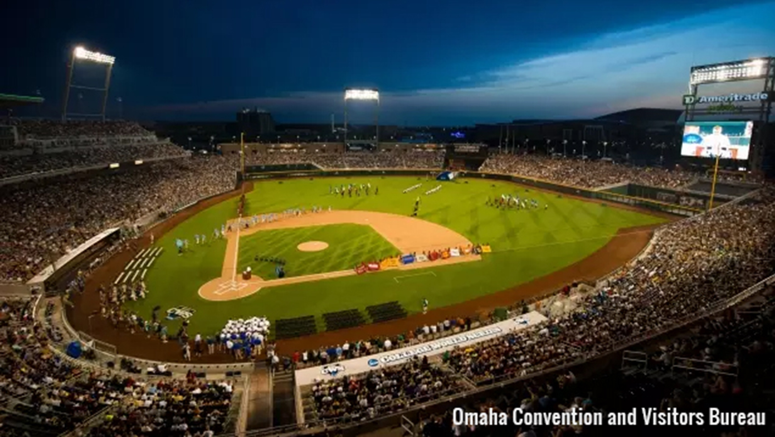 wide shot of Omaha baseball park