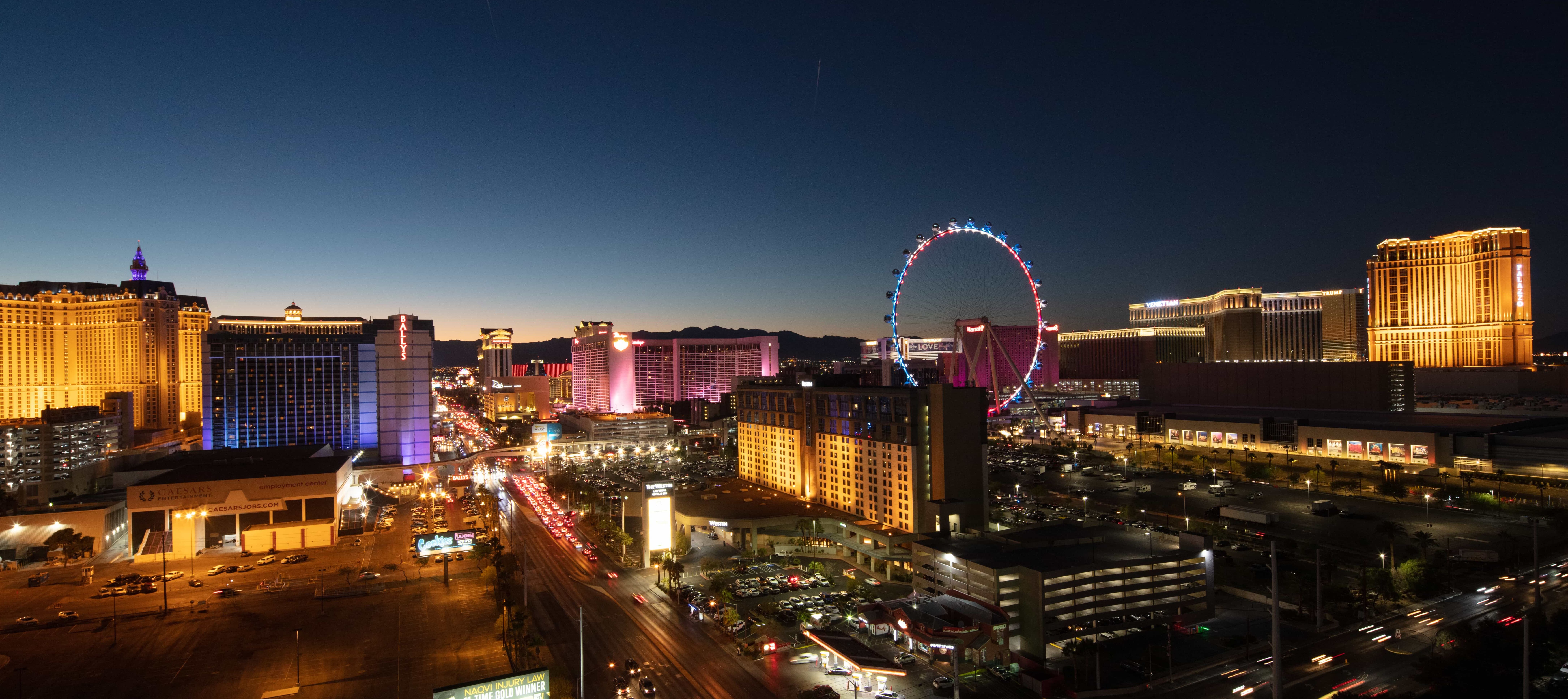 Aerial shot and view of the Las Vegas strip from The Platinum Hotel.